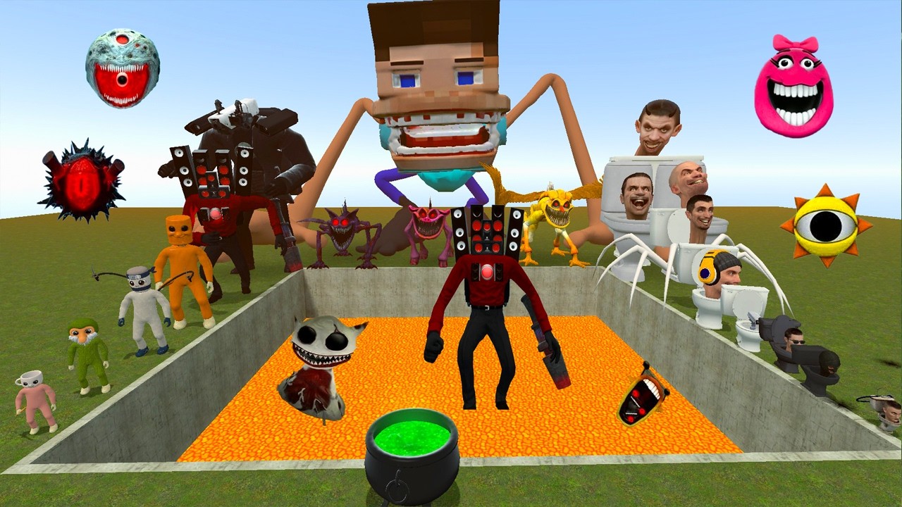 AI Brainrot Memes Bosses in Giant Pit - HORROR MEME MONSTER BATTLE / in the lava pit   Garry's mod
