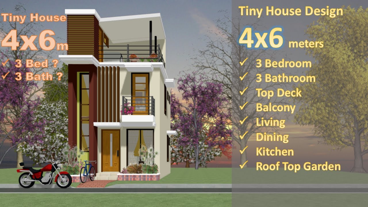 Tiny House design 4x6 m | 2 Storey Small House Design 3 Bedroom | Tiny House with Deck on Top | #6