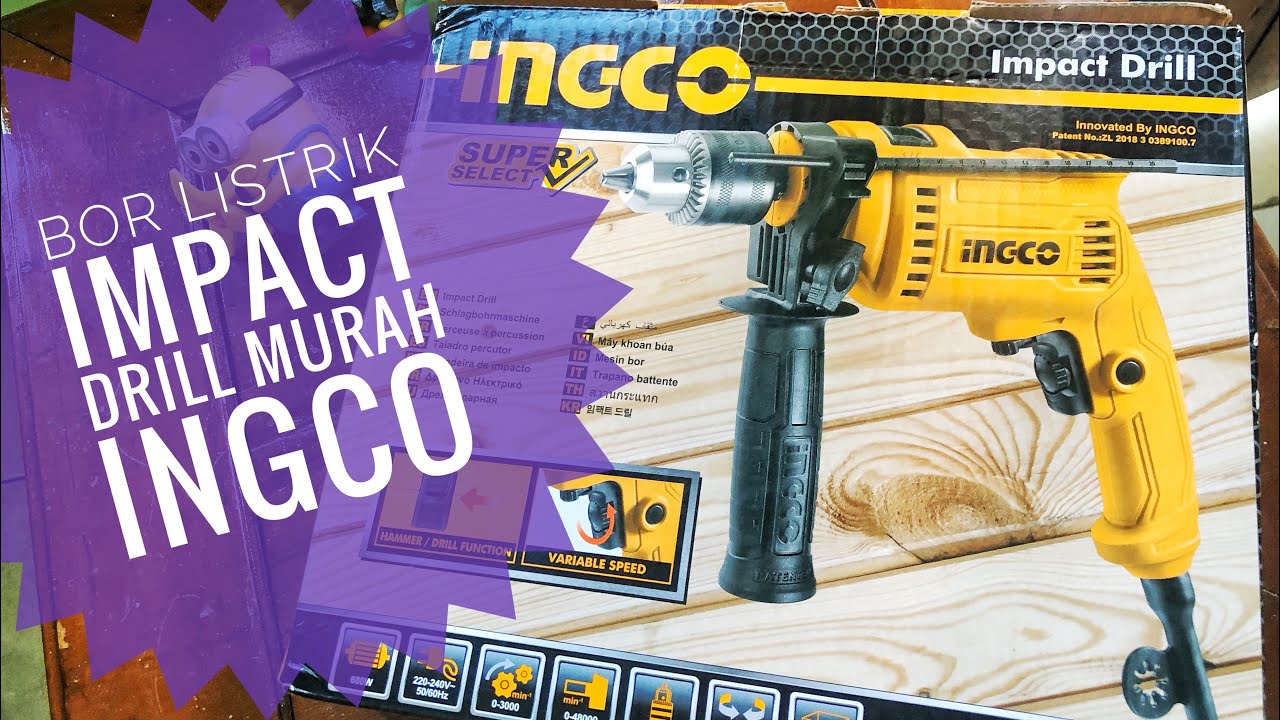 Bor INGCO Impact Drill 13mm ID6808 (Unboxing & review Bor Listrik)