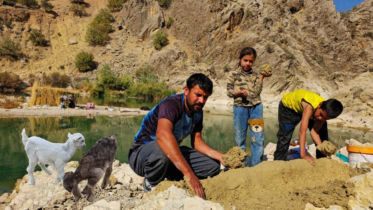 Nomadic life adventure on a beautiful island⛰️ fishing in a mountain river🎣Iranian nomadic family
