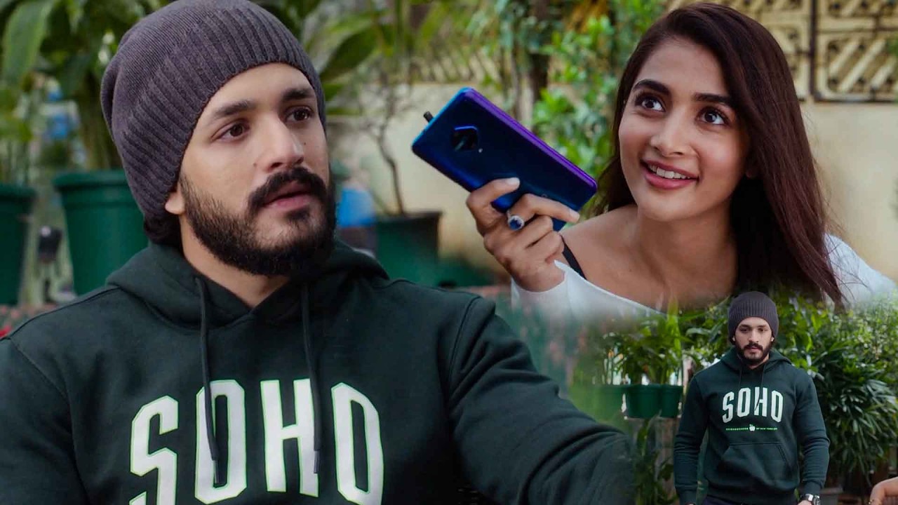Akhil Akkineni & Pooja Hegde Telugu Blockbuster Movie Phone Love Scene || Kotha Cinema