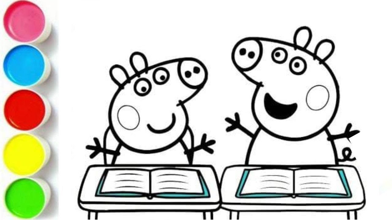 Peppa Pig & George with study drawing and coloring for kids | Peppa pig colouring | Peppa pig food
