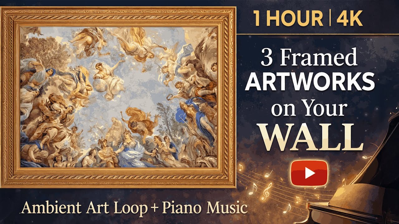 3 Framed Artworks on Your Wall | 1 Hour 4K Ambient Art Loop with Piano Music
