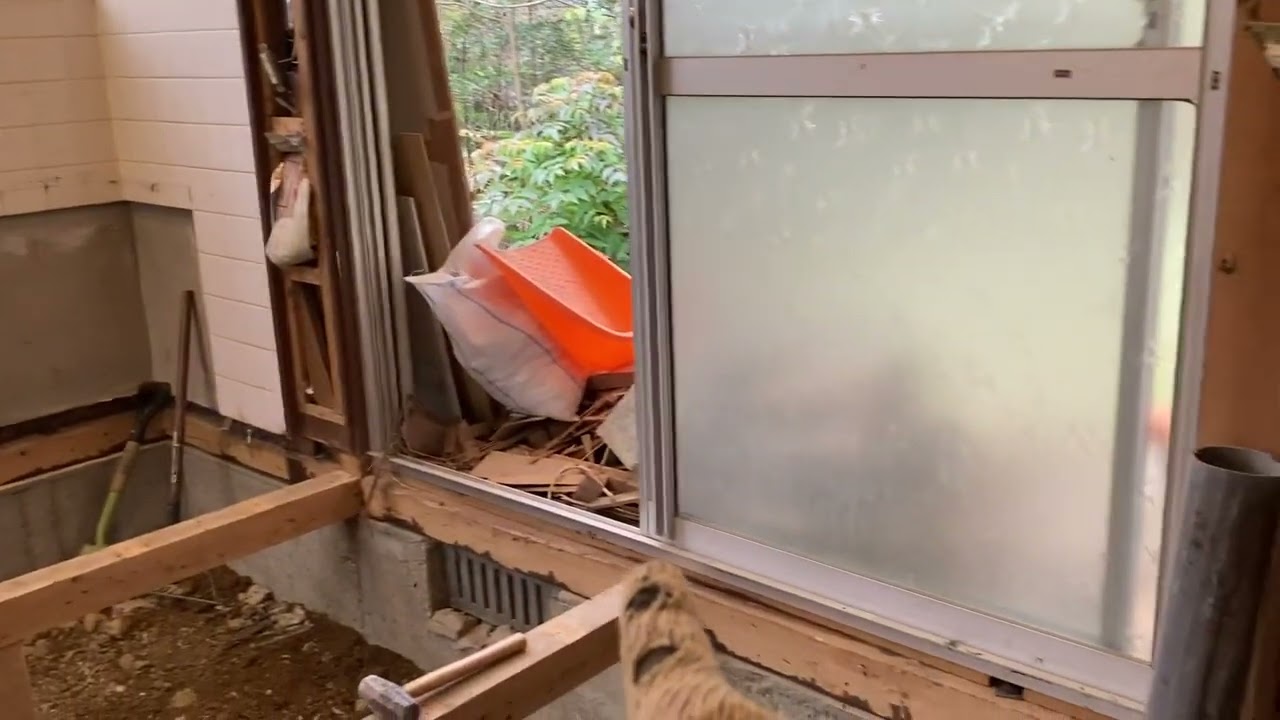 SE3EP4 【意図せず独身貴族】昭和50年築　古家再生　傾いた家を直せ！　の前の床組解体　整地　配管仕込み