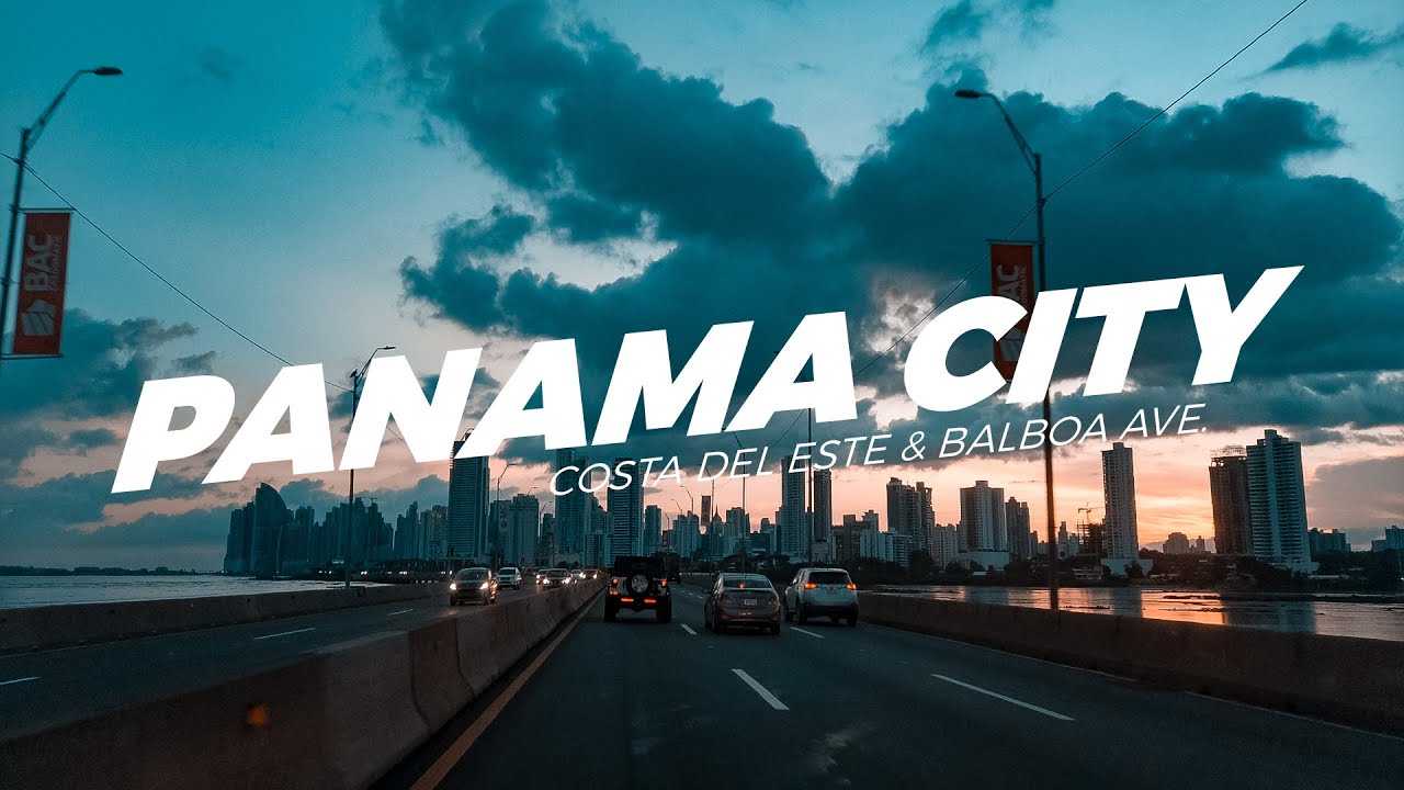 Panama City 4K October 2020.  Sunset drive around Costa del Este, Corredor Sur  and Balboa Avenue.
