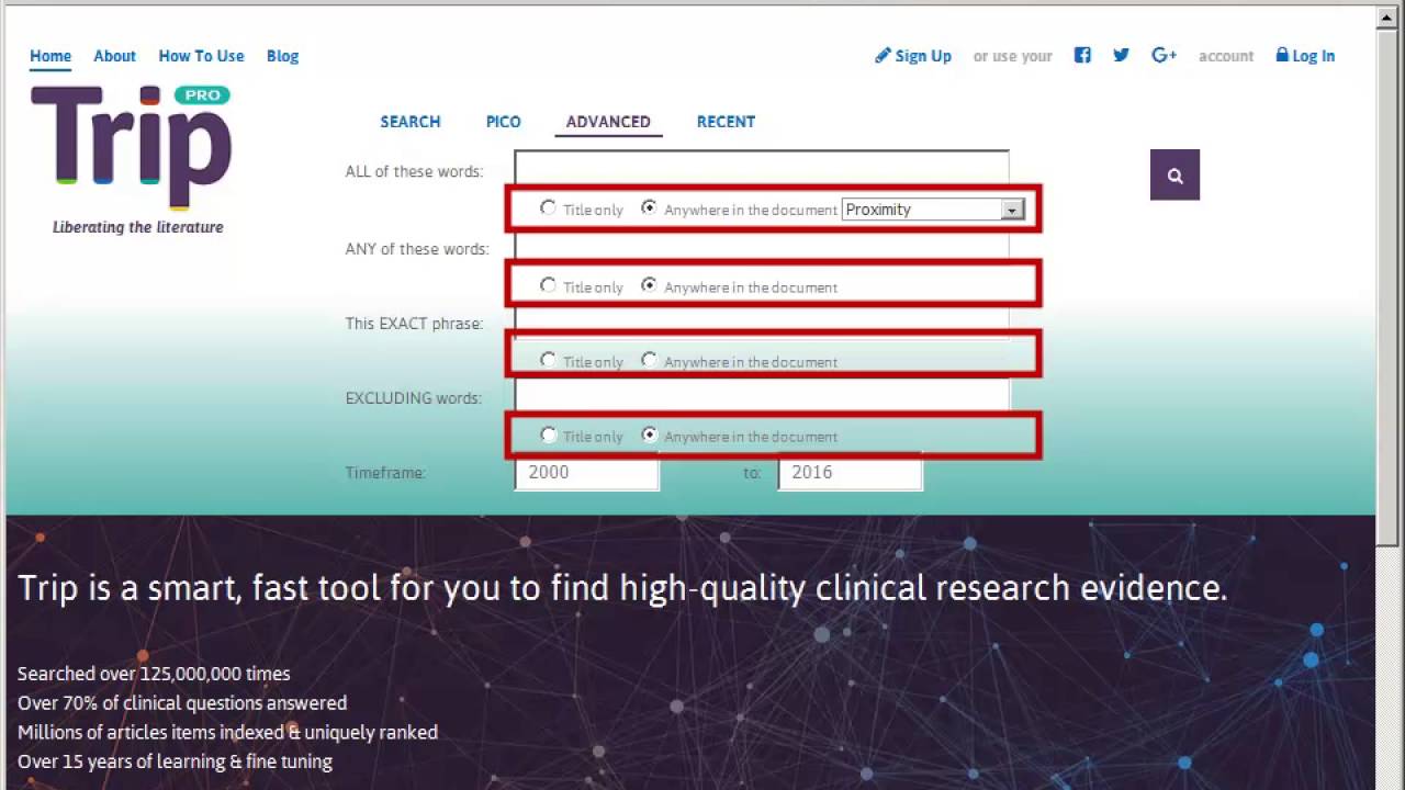 Guida al Trip Database. Ricerca avanzata. 4/7