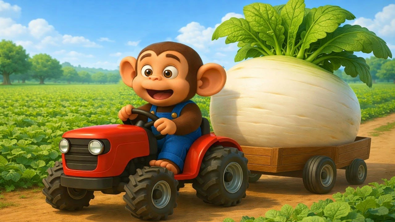The Monkey's Journey: Harvesting and Transporting Giant Radishes Using a Tractor