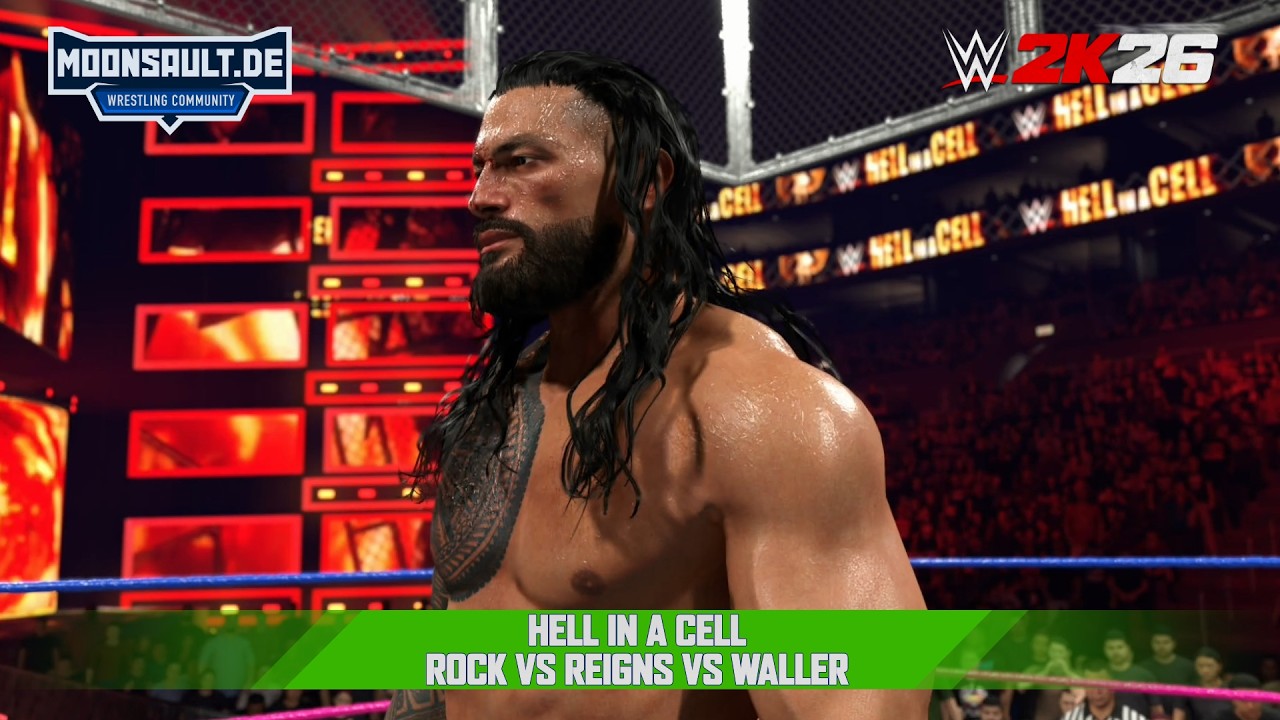 WWE 2K26 - Hell in a Cell - The Rock vs Roman Reigns vs Grayson Waller