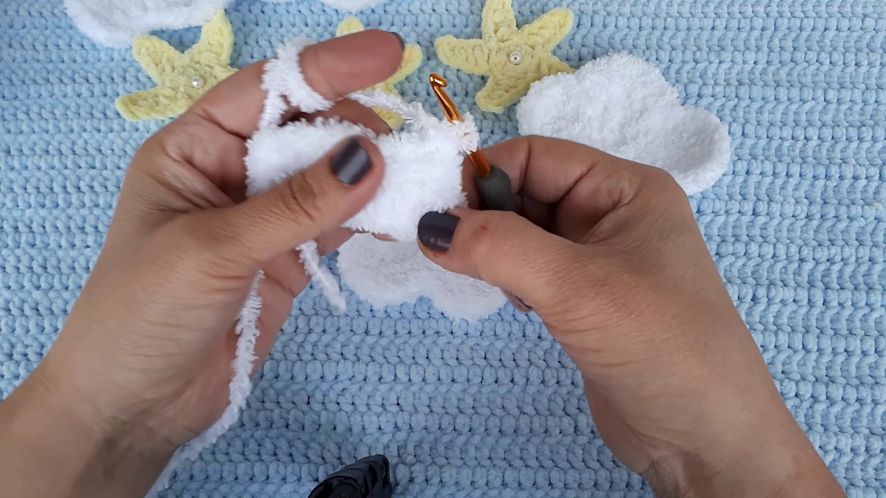 Örgü bebek battiyesi süslemesi bulut model anlatimi