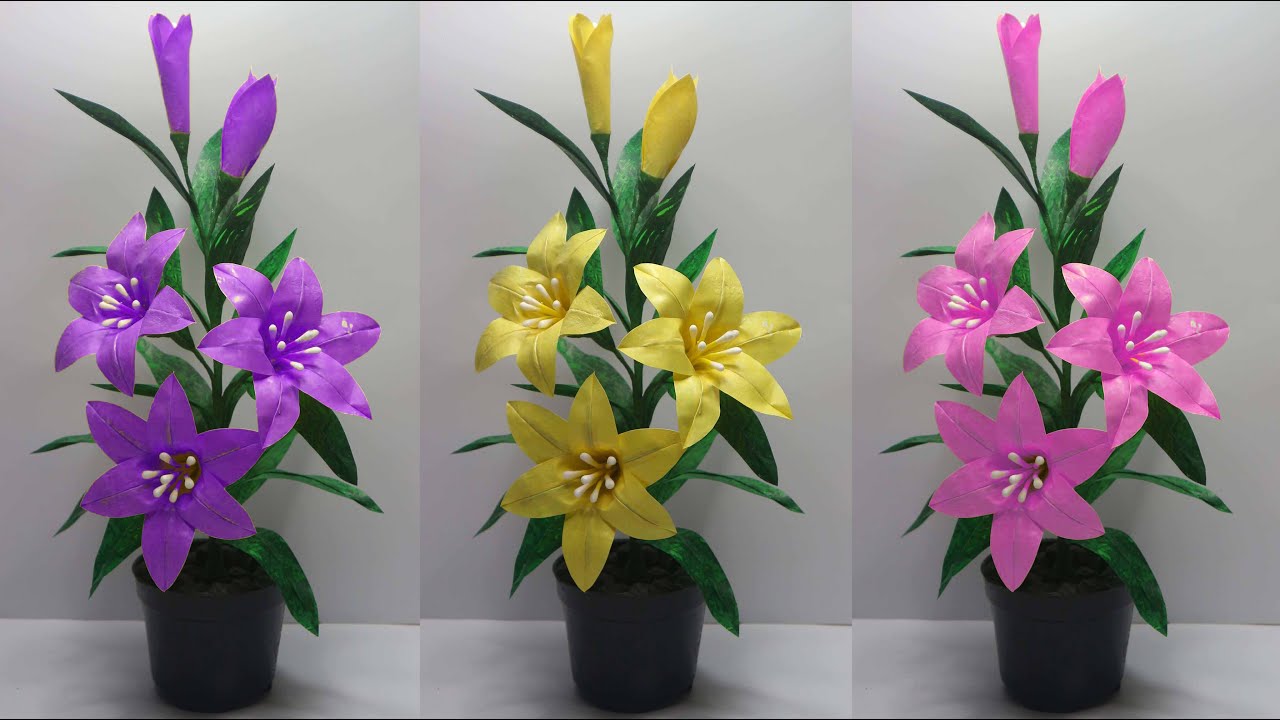 Ide Kreatif Bunga Lily dari Plastik Kresek yang Sangat Cantik | Flower from plastic shopping bags