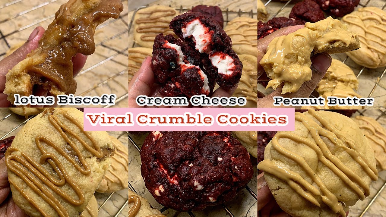 Viral Crumble Cookies | Lotus Biscoff | Cream Cheese & Peanut Butter Filled Cookies Recipe 🌟