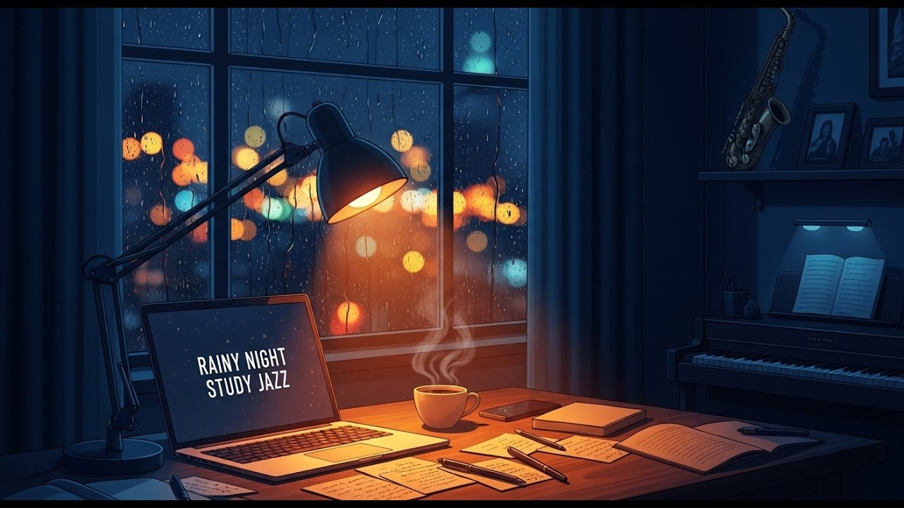 Rainy Night Window View – Smooth Jazz Piano & Sax for Study and Deep Focus