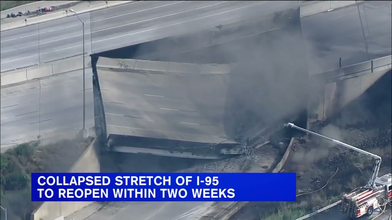 Collapsed stretch of I-95 to reopen with in two weeks
