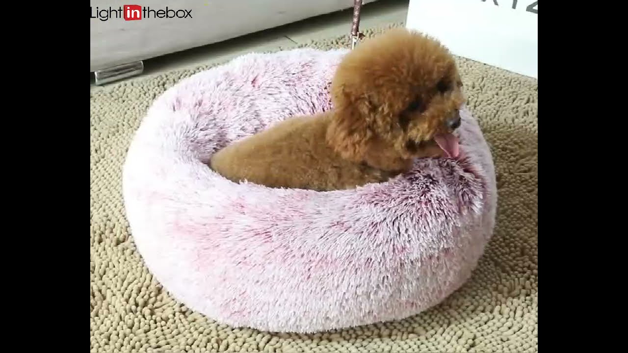calming dog bed, donut dog cat bed cuddler nest soft dog cat cushion with cozy sponge