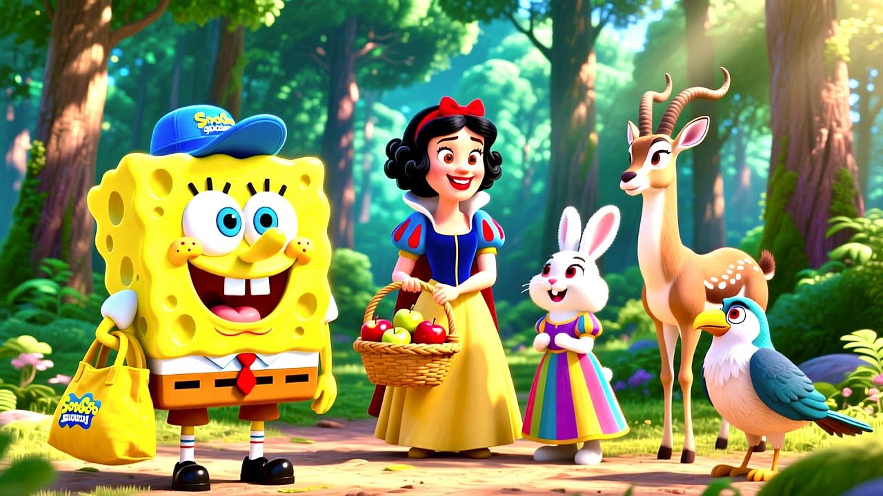 3 stories of forest animals and SpongeBob with the princesses Rapunzel, Cinderella and Snow White،