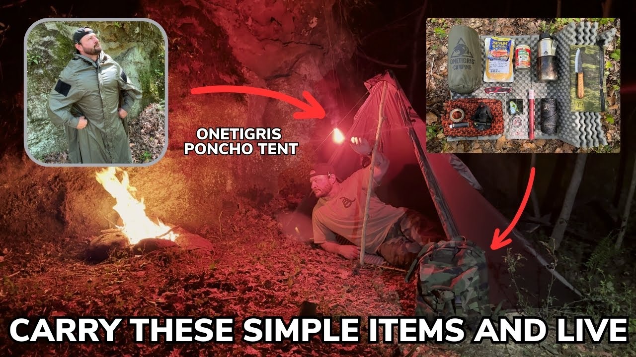 Solo Emergency Overnight Using an Ultralight Kit and Poncho Tent in the Woods