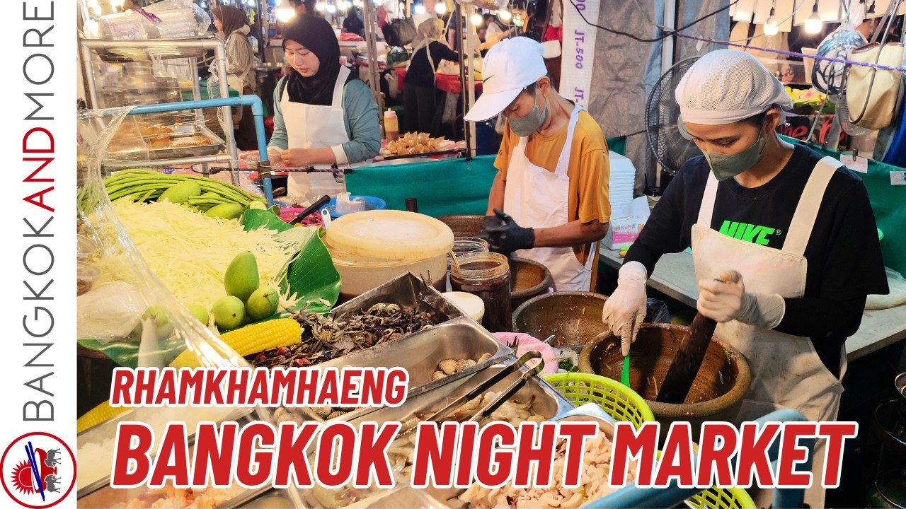 BANGKOK NIGHT MARKET STRET FOOD 🇹🇭 | Local Thai Food at Rhamkhamhaeng Market (No Talking)