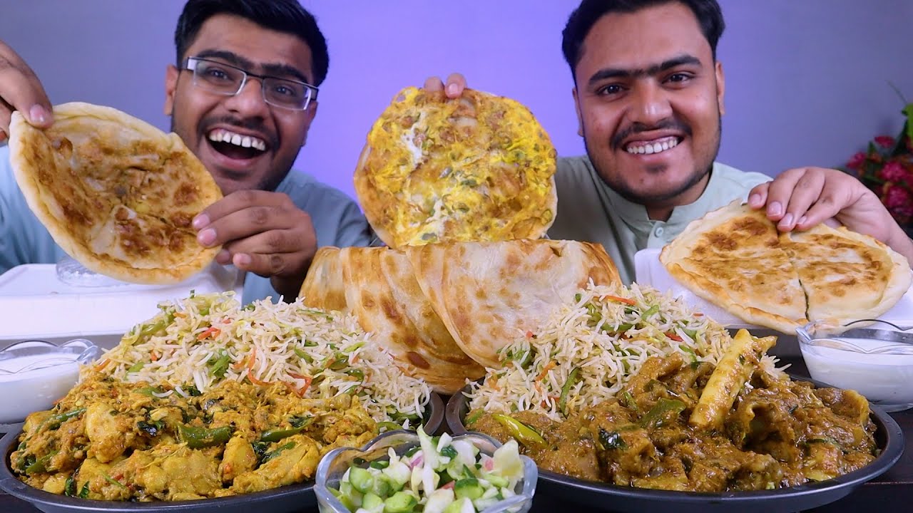 Spicy Mutton Curry, Chicken Curry With Veg Rice & Variety of Parathas | Mukbang Asmr