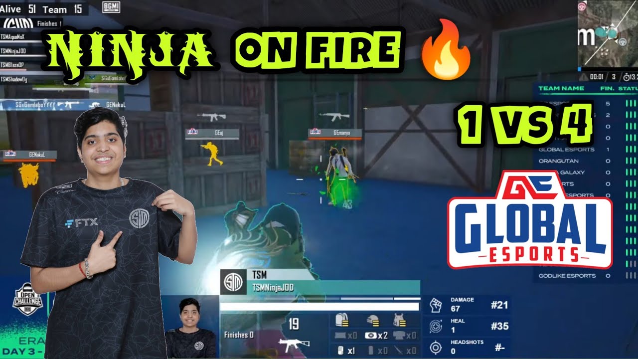 TSM Ninja 1v4 Global ESports / TSM on Fire 🔥 in BMOC🇮🇳