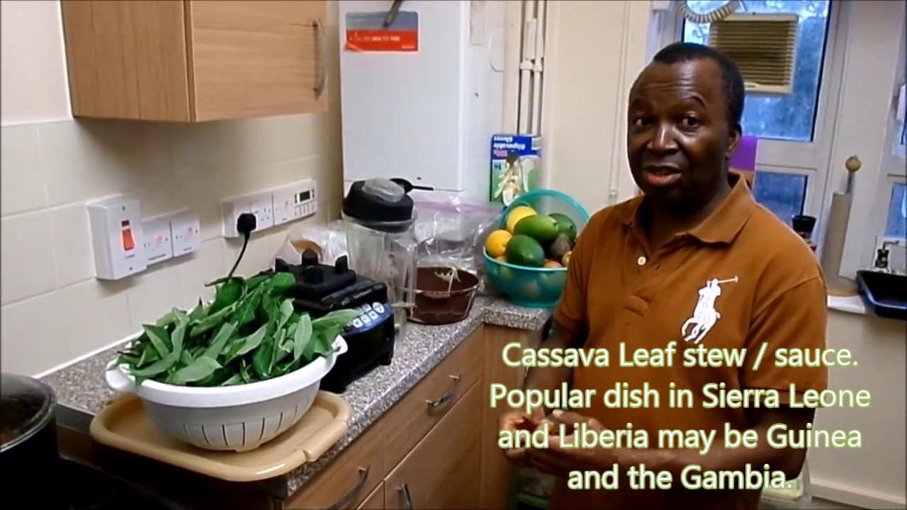 Preparing cassave leaves for cooking; fresh and tasty just like home...