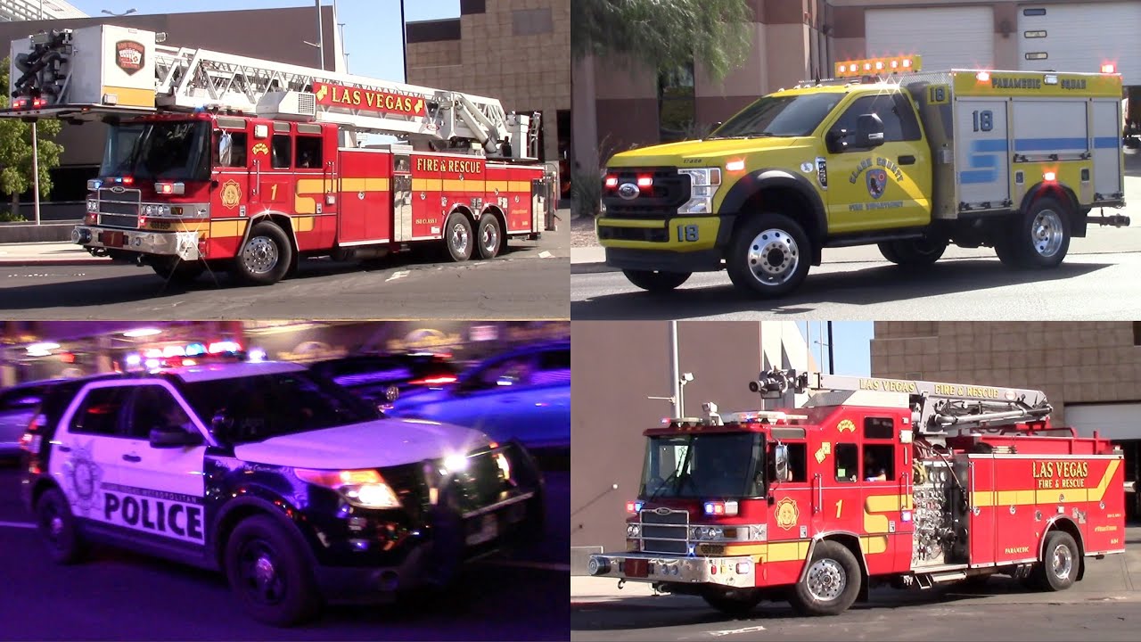 Las Vegas And Clark County Fire Rescue Police And Ambulances Responding Compilation