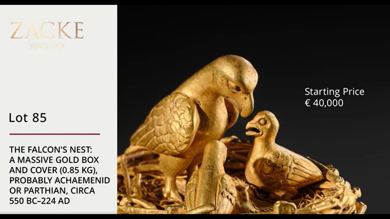 Lot 85: THE FALCON’S NEST: A MASSIVE GOLD BOX AND COVER (0.85 KG), PROBABLY ACHAEMENID OR PARTHIAN