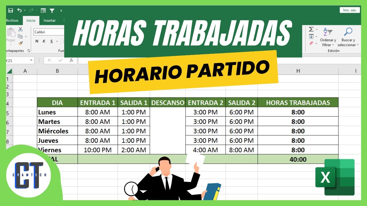 Como Calcular las HORAS TRABAJADAS con HORARIO PARTIDO en Excel