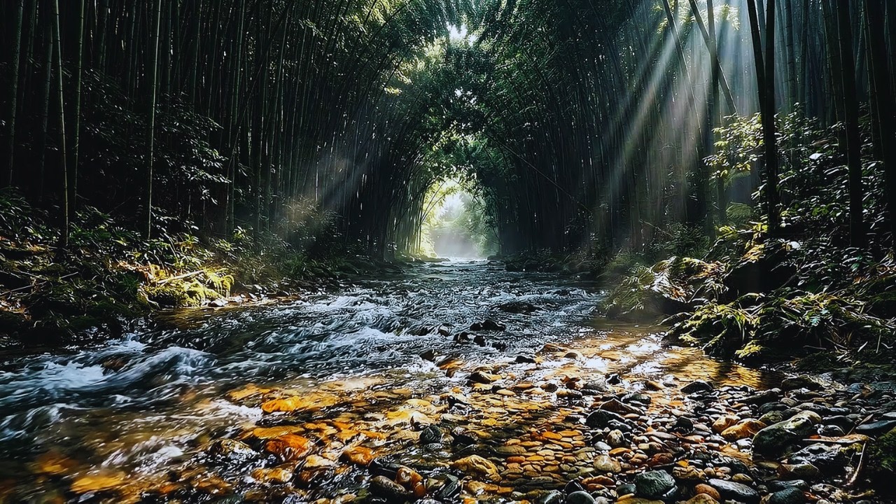 Bamboo Forest River Sounds with Relaxing Music for Deep Sleep & Stress Relief (2 Hours)
