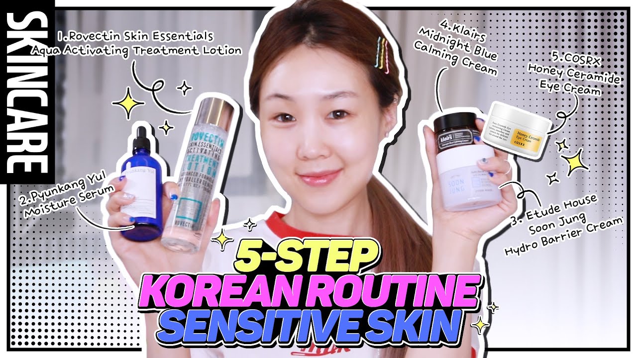 5-Step Korean Skincare Routine for SENSITIVE SKIN 💙💚 민감성 피부를 위한 스킨케어 루틴 | meejmuse