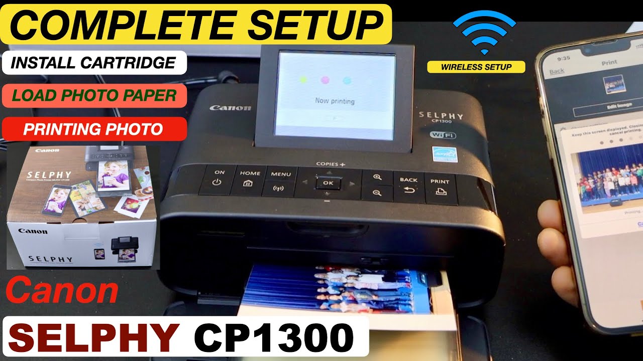 Настройка Canon Selphy CP1300, распаковка, установка картриджа, загрузка бумаги, настройка беспро...