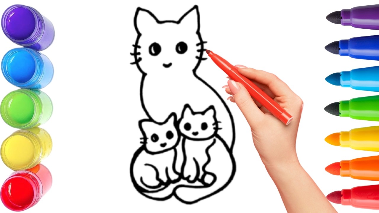 Как нарисовать милого кота. Рисование, раскрашивание и рисование для детей и малышей_🌈🎨
