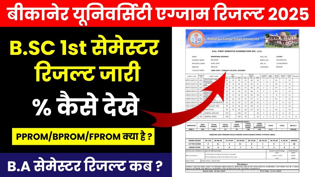 Mgsu B.Sc 1st Semester Result 2025 Declare |Bikaner University B.A B.Sc 1st, 3rd Semester Result Kab
