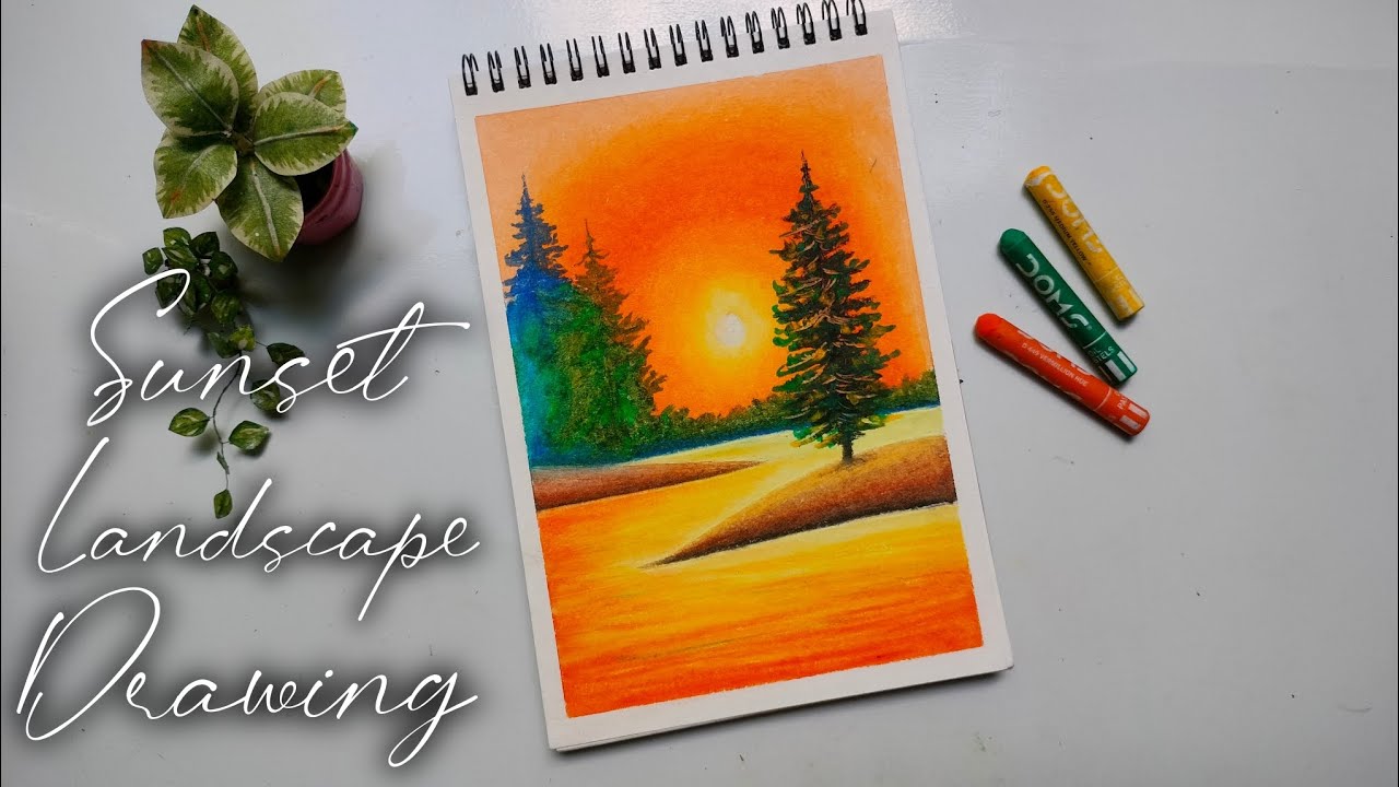 Simple Oil Pastel Sunset Landscape Painting For Beginners || Oil Pastel Drawing