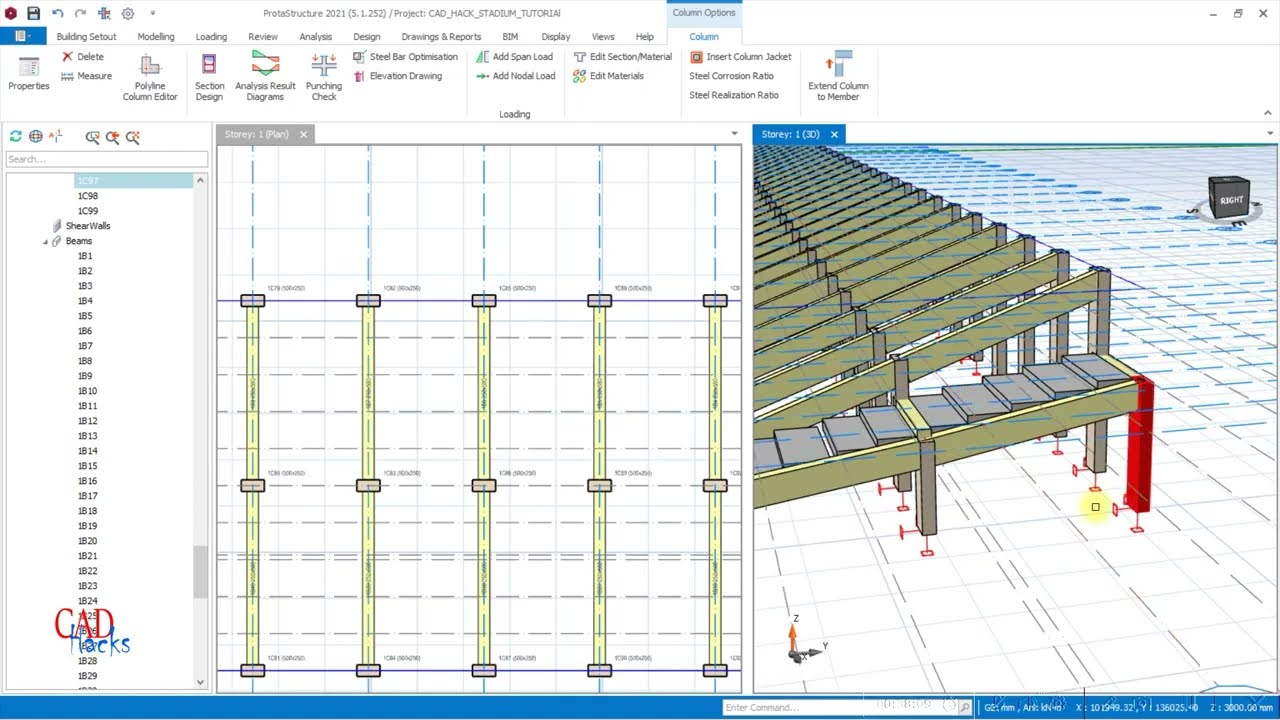 Modelling football stadium stand in Protastructure