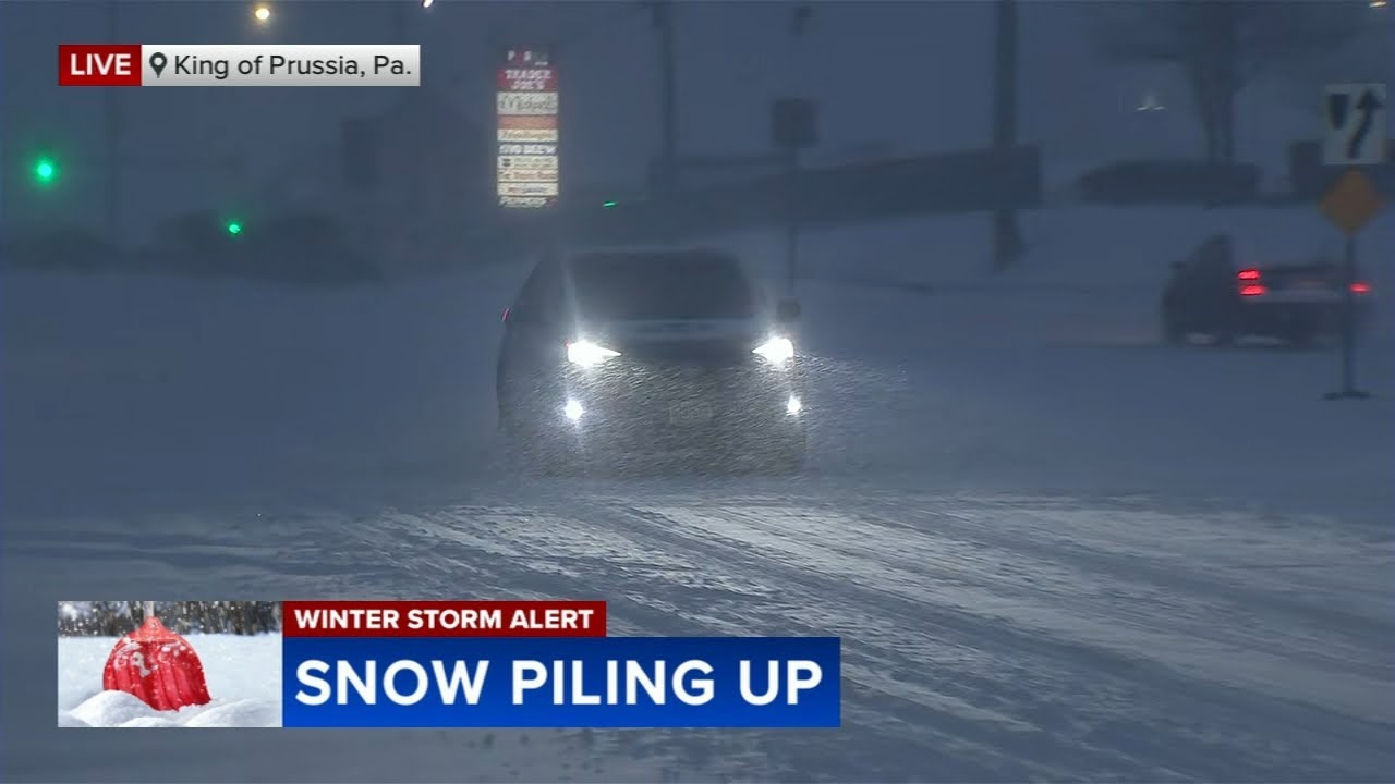 Snow quickly covering streets in King of Prussia as storm picks up