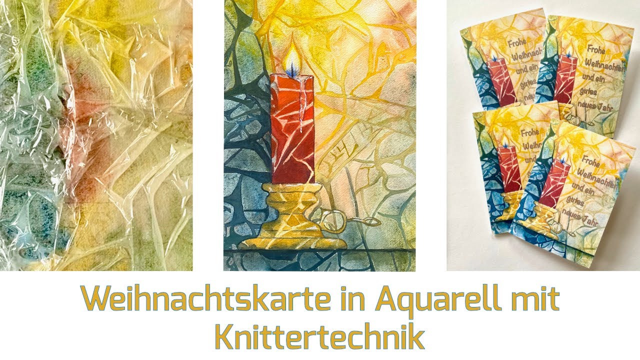 Einfache Weihnachtskarte in Aquarell mit Knittertechnik