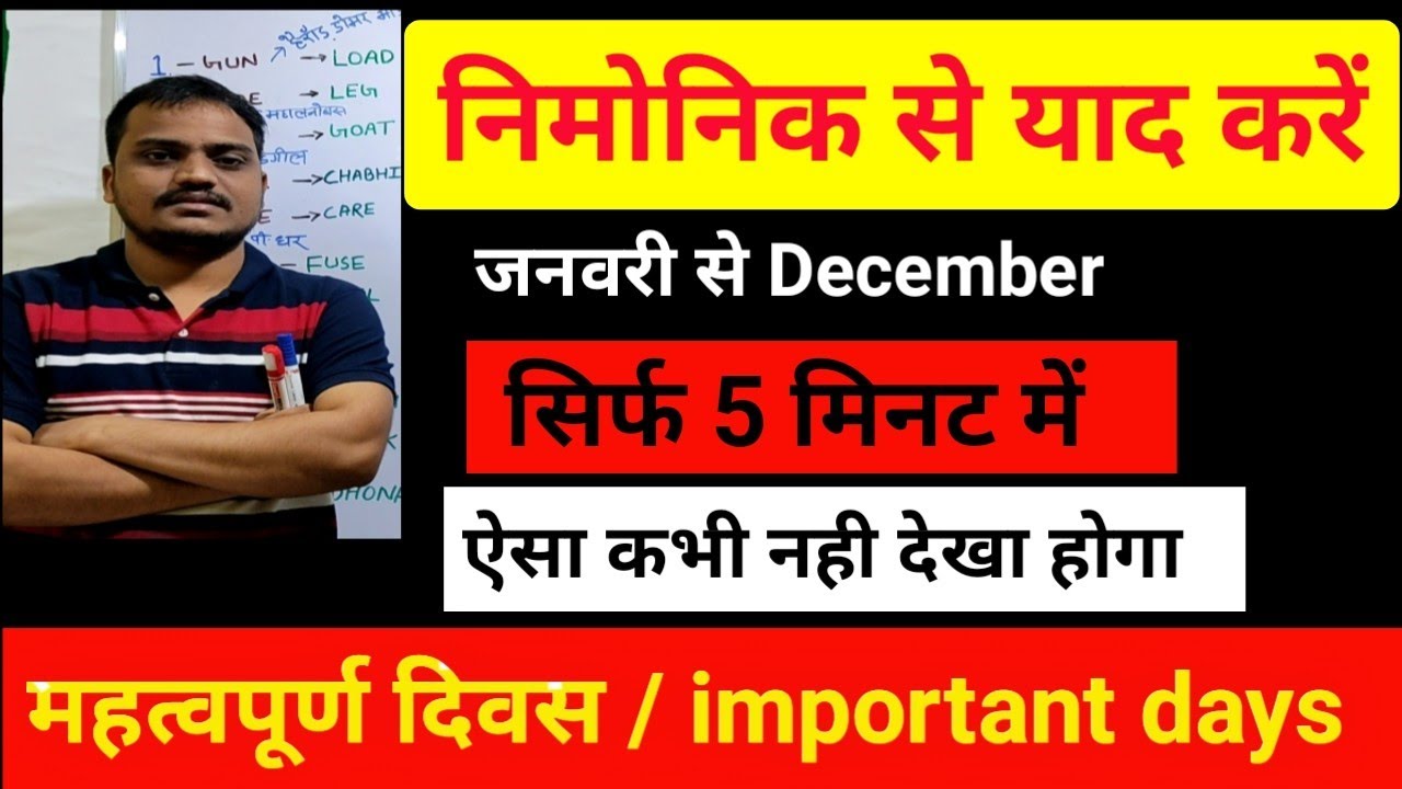 important Days | gk | hindi| महत्वपूर्ण दिन और तारीख | important Days by mnemonic eg Tricks January