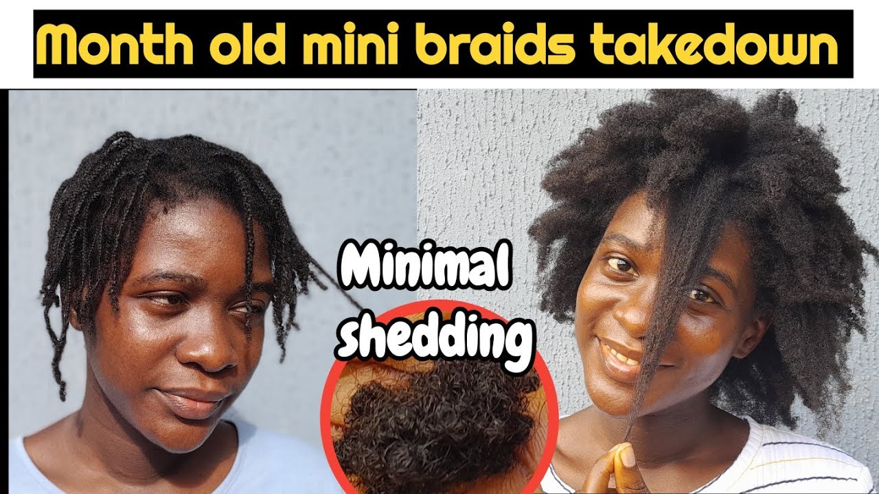 Take Out Month Old Mini Braids With Me: Minimal Shedding + New Growth On Type 4 Hair