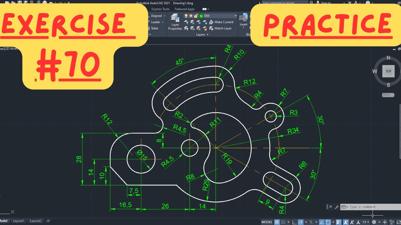 Пошаговая практика 2D-чертежей в AutoCAD для начинающих #70