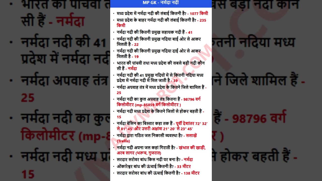 MP GK for MPPOLICE,MP SI, Vyapam | One Liner Series #mpgk #exampreparation #education #mppoliceexam