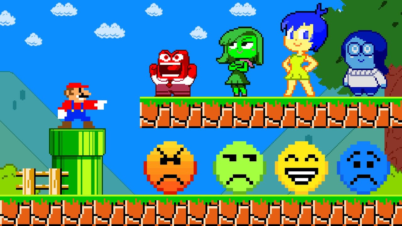 Super Mario Bros. Mario looking for emoji Inside Out 2 Character in maze | PixSaga Mario