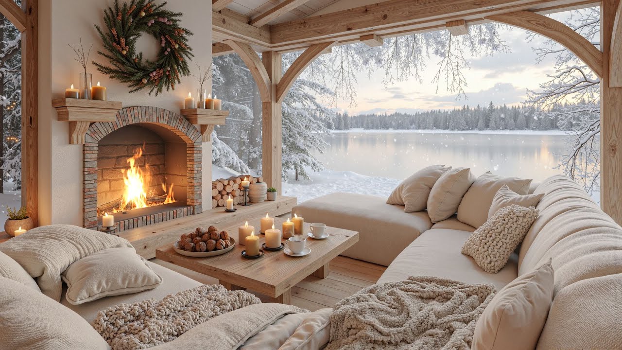 ☕❄ Calm Winter Morning Jazz with Coffee in a Cozy Cabin 🔥 Relaxing Fireplace Sounds for Study, Work