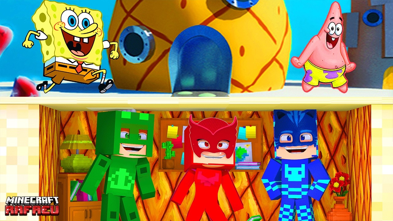 PJ Masks fizeram uma CASA CAMUFLADA na cidade do BOB ESPONJA no Minecraft