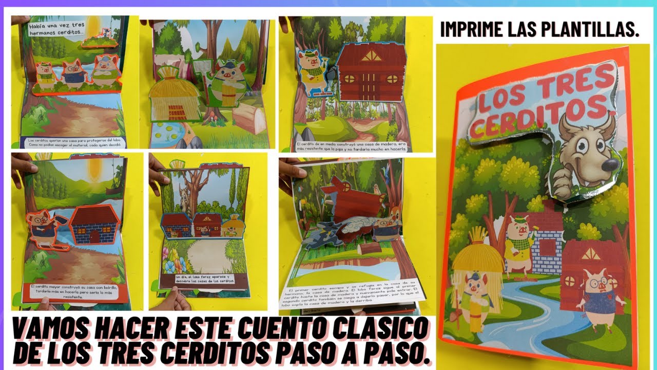 COMO HACER UN LIBRO A MANO DIDÁCTICO CREATIVO 3D POP UP/ COMO HACER UN LIBRO DE LOS TRES CERDITOS.