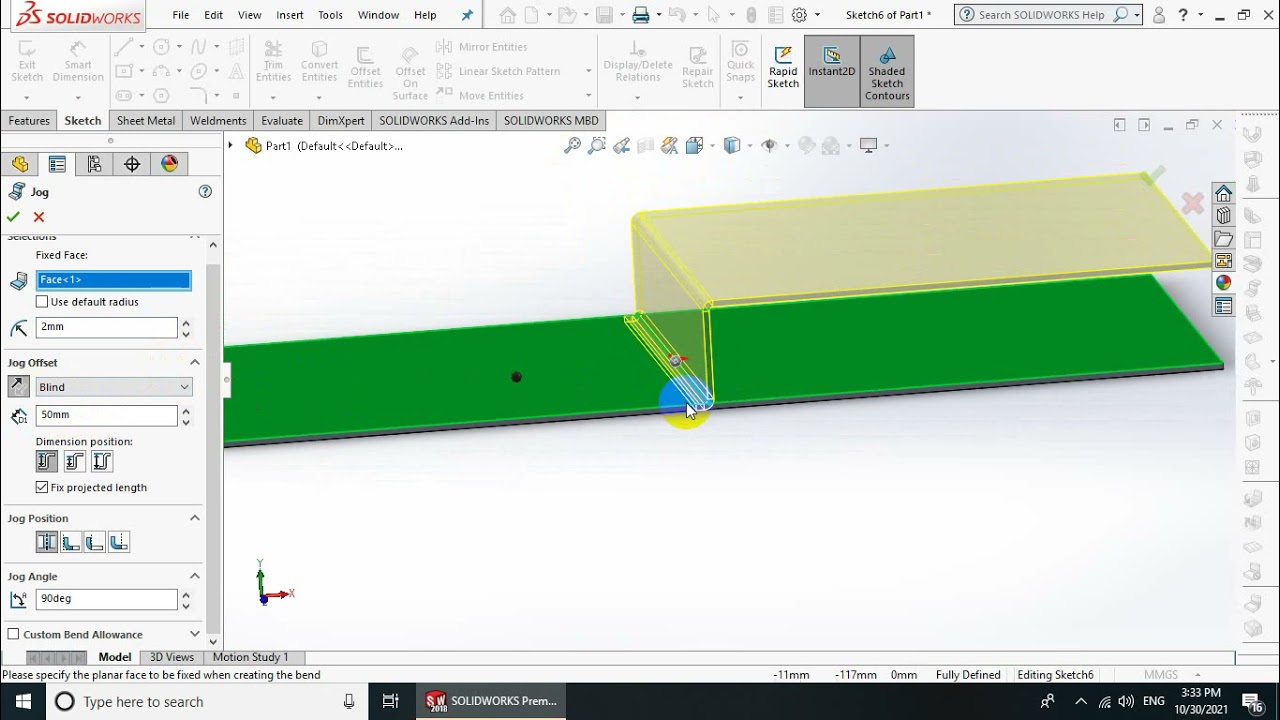 Solidworks Sheetmetal - Bài 4. Lệnh Jog & sketched bend trong Sheetmetal