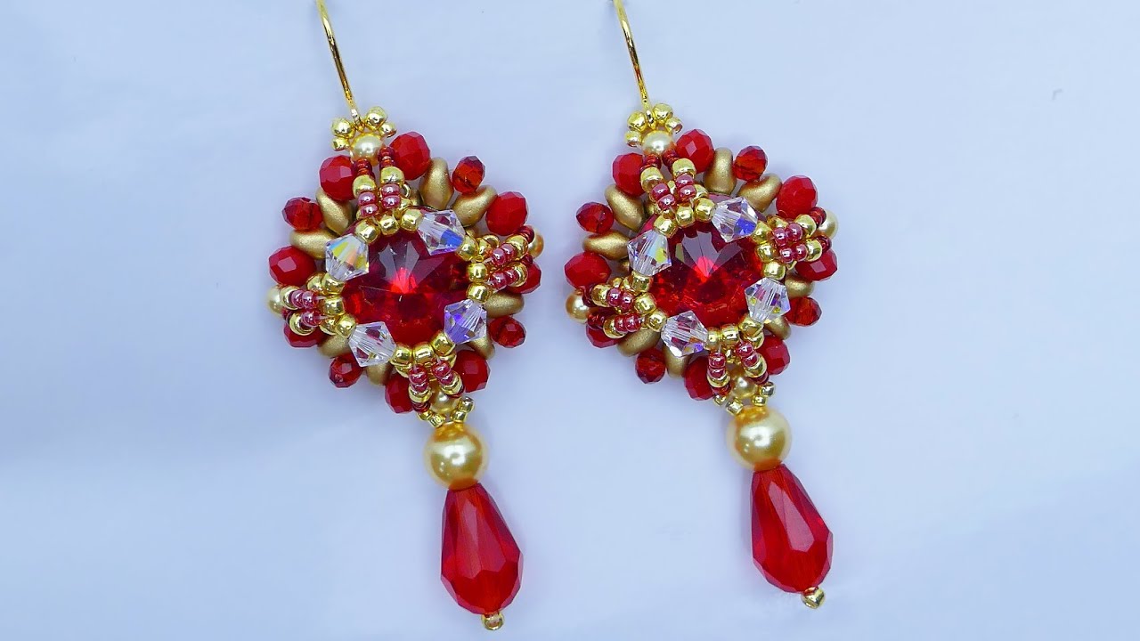 Handmade earrings with 14 mm rivolis and superduo/Tutorial