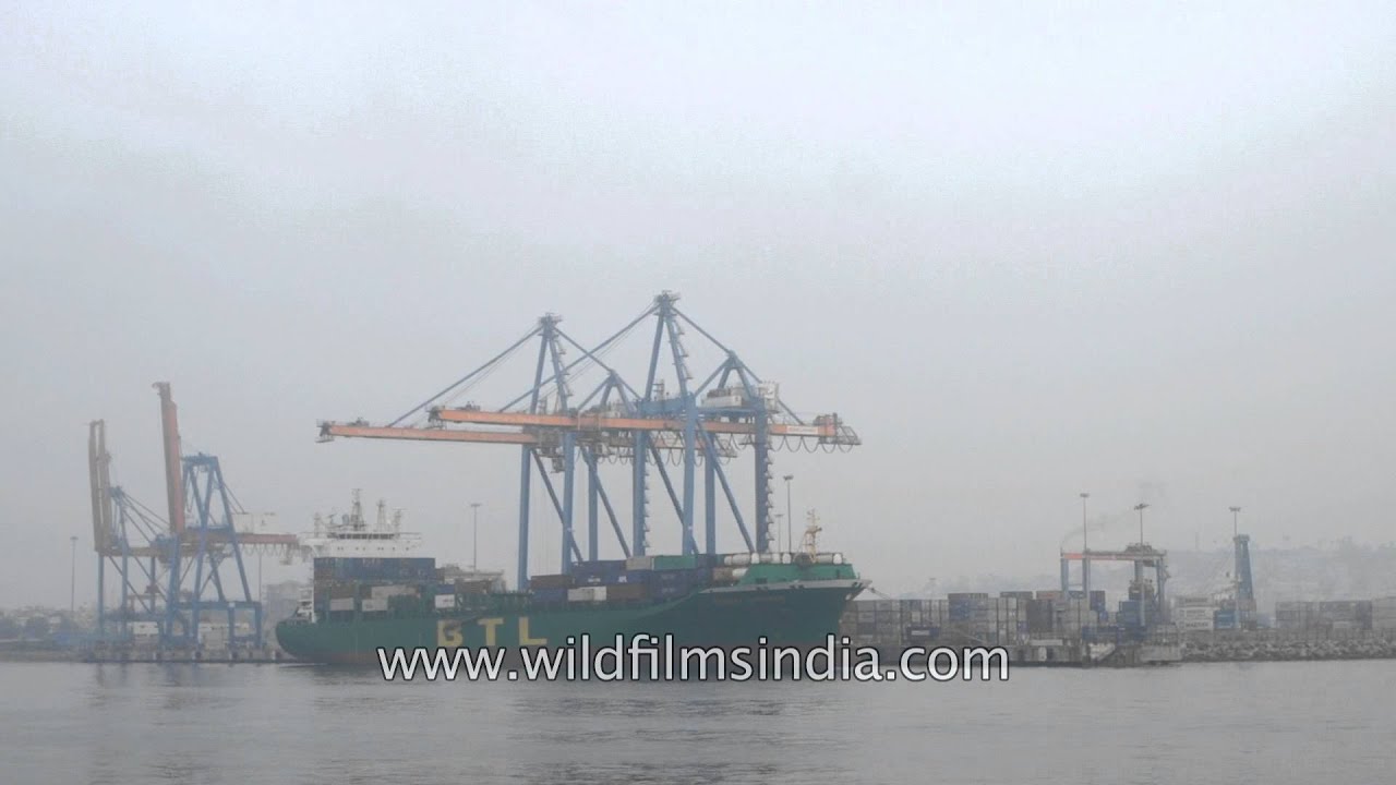 Loading containers in ships at Visakhapatnam Port, Andhra