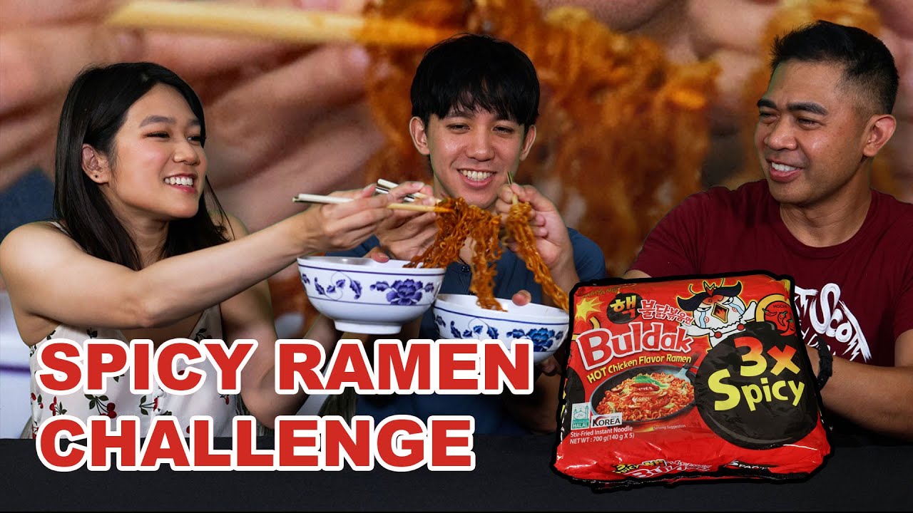 Rommel, Emi and Jason try: Buldak 3x Spicy #SpicyRamenChallenge