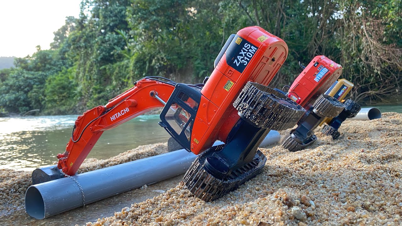 Story Line : RC Excavator Huina 1580, 1593, 1594, WL 16800 Making Big Project Pipeline