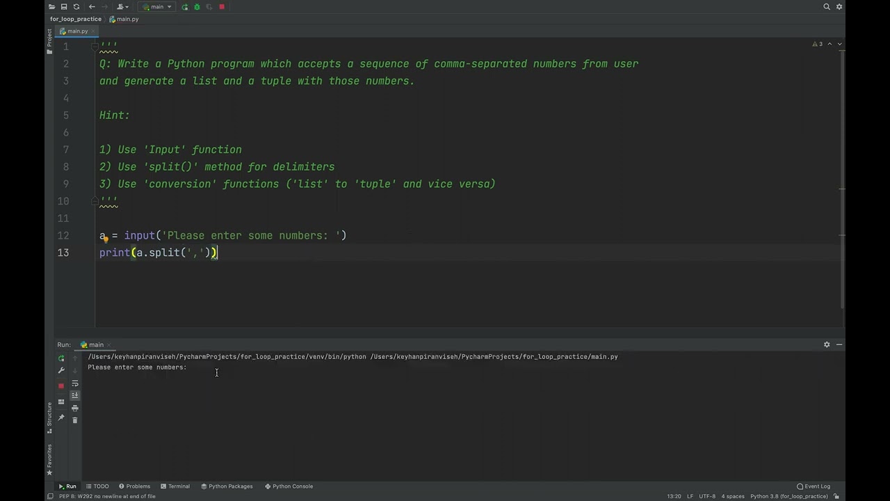Python-Get a sequence of comma-separated numbers from user and generate a list or tuple.